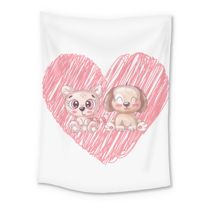 Dog Cat Animal Pet Heart Love Medium Tapestry