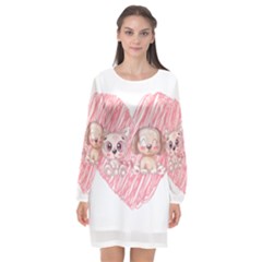 Dog Cat Animal Pet Heart Love Long Sleeve Chiffon Shift Dress  by Sarkoni