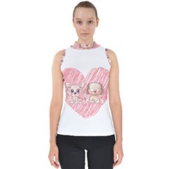 Dog Cat Animal Pet Heart Love Mock Neck Shell Top by Sarkoni