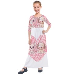 Cat Kitten Feline Pet Animal Cute Kids  Quarter Sleeve Maxi Dress by Sarkoni