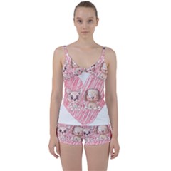 Dog Cat Animal Pet Heart Love Tie Front Two Piece Tankini by Sarkoni