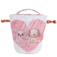 Dog Cat Animal Pet Heart Love Drawstring Bucket Bag by Sarkoni