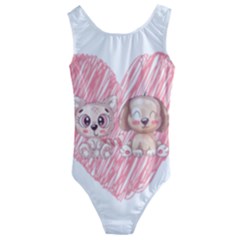 Dog Cat Animal Pet Heart Love Kids  Cut-out Back One Piece Swimsuit by Sarkoni