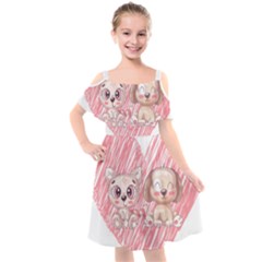 Dog Cat Animal Pet Heart Love Kids  Cut Out Shoulders Chiffon Dress by Sarkoni