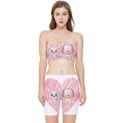 Dog Cat Animal Pet Heart Love Stretch Shorts And Tube Top Set by Sarkoni