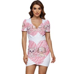 Cat Kitten Feline Pet Animal Cute Low Cut Cap Sleeve Mini Dress by Sarkoni