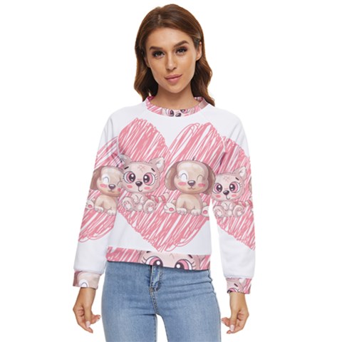 Dog Cat Animal Pet Heart Love Women s Long Sleeve Raglan T-shirt by Sarkoni