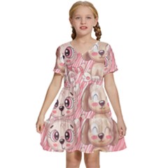 Dog Cat Animal Pet Heart Love Kids  Short Sleeve Tiered Mini Dress by Sarkoni