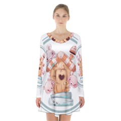 House Pet Animal Cute Long Sleeve Velvet V-neck Dress by Sarkoni