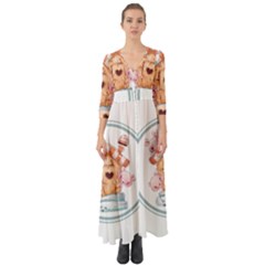 House Pet Animal Cute Button Up Boho Maxi Dress by Sarkoni