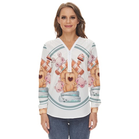 House Pet Animal Cute Zip Up Long Sleeve Blouse by Sarkoni