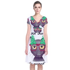 Cute Cat Glasses Christmas Tree Short Sleeve Front Wrap Dress by Sarkoni