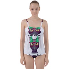 Cute Cat Glasses Christmas Tree Twist Front Tankini Set by Sarkoni