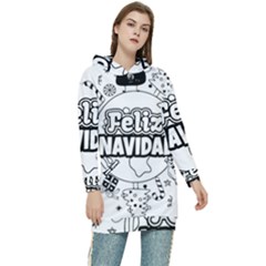 Christmas Santa Snow Happy Joy Women s Long Oversized Pullover Hoodie by Sarkoni