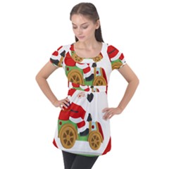 Christmas Santa Claus Puff Sleeve Tunic Top by Sarkoni