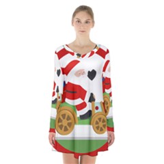 Christmas Santa Claus Long Sleeve Velvet V-neck Dress by Sarkoni