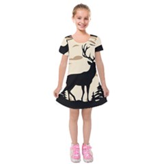 Deer Wildlife Kids  Short Sleeve Velvet Dress by Sarkoni