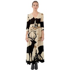 Deer Wildlife Button Up Boho Maxi Dress by Sarkoni