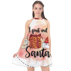 Santa Cookies Christmas Halter Neckline Chiffon Dress  by Sarkoni