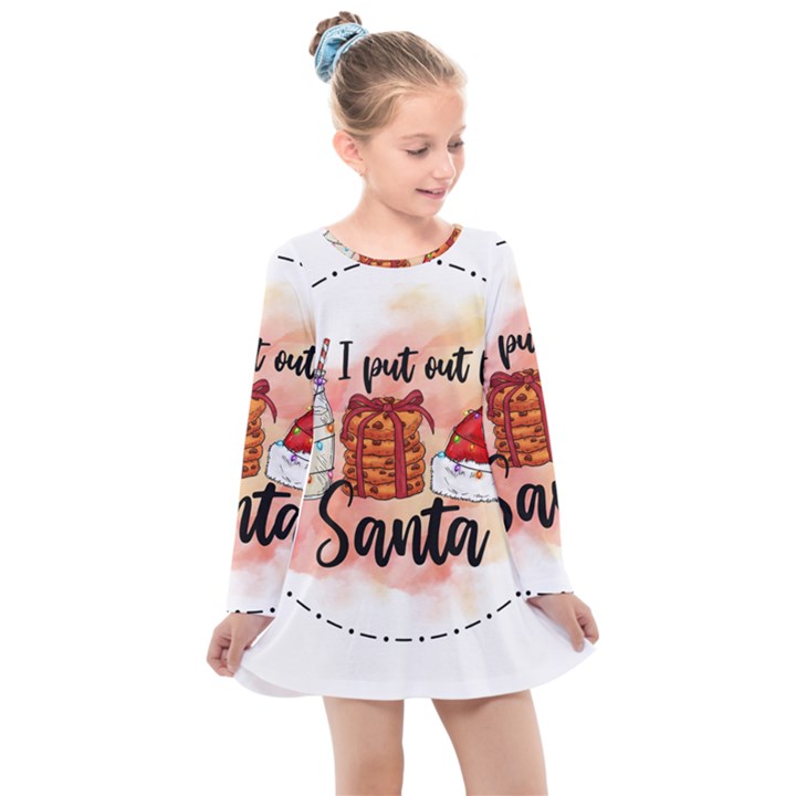 Santa Cookies Christmas Kids  Long Sleeve Dress