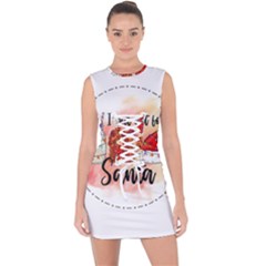 Santa Cookies Christmas Lace Up Front Bodycon Dress by Sarkoni