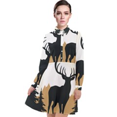 Deer Wildlife Nature Long Sleeve Chiffon Shirt Dress by Sarkoni