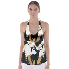 Deer Wildlife Nature Tie Back Tankini Top by Sarkoni