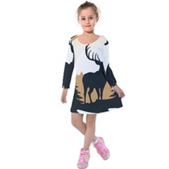 Deer Wildlife Nature Kids  Long Sleeve Velvet Dress