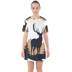 Deer Wildlife Nature Sixties Short Sleeve Mini Dress by Sarkoni