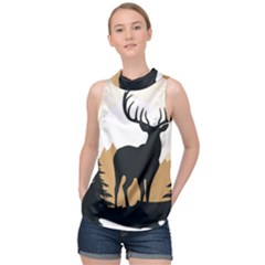 Deer Wildlife Nature High Neck Satin Top by Sarkoni