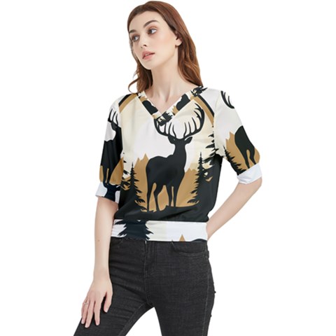 Deer Wildlife Nature Quarter Sleeve Blouse by Sarkoni