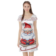 Santa Glasses Yoga Chill Vibe Short Sleeve Skater Dress