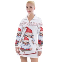 Santa Glasses Yoga Chill Vibe Women s Long Sleeve Casual Dress