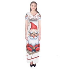 Santa Glasses Yoga Chill Vibe Short Sleeve Maxi Dress