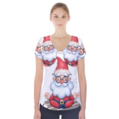 Santa Glasses Yoga Chill Vibe Short Sleeve Front Detail Top