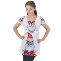 Santa Glasses Yoga Chill Vibe Puff Sleeve Tunic Top