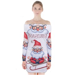 Santa Glasses Yoga Chill Vibe Long Sleeve Off Shoulder Dress