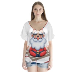 Santa Glasses Yoga Chill Vibe V-neck Flutter Sleeve Top