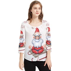 Santa Glasses Yoga Chill Vibe Chiffon Quarter Sleeve Blouse