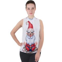 Santa Glasses Yoga Chill Vibe Mock Neck Chiffon Sleeveless Top