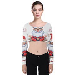 Santa Glasses Yoga Chill Vibe Velvet Long Sleeve Crop Top