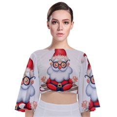 Santa Glasses Yoga Chill Vibe Tie Back Butterfly Sleeve Chiffon Top