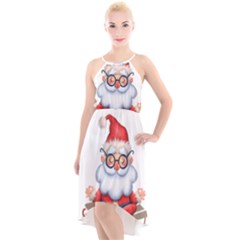 Santa Glasses Yoga Chill Vibe High-low Halter Chiffon Dress 