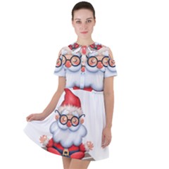 Santa Glasses Yoga Chill Vibe Short Sleeve Shoulder Cut Out Dress 