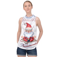 Santa Glasses Yoga Chill Vibe High Neck Satin Top