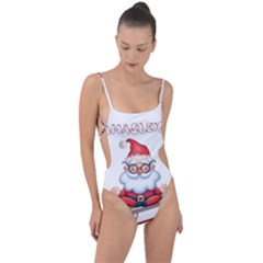 Santa Glasses Yoga Chill Vibe Tie Strap One Piece Swimsuit