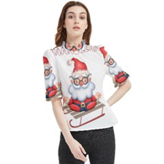 Santa Glasses Yoga Chill Vibe Frill Neck Blouse