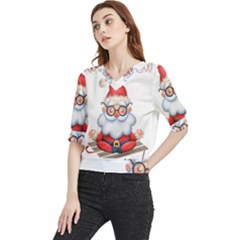 Santa Glasses Yoga Chill Vibe Quarter Sleeve Blouse