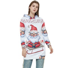 Santa Glasses Yoga Chill Vibe Women s Long Oversized Pullover Hoodie