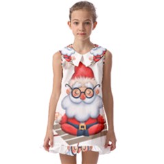 Santa Glasses Yoga Chill Vibe Kids  Pilgrim Collar Ruffle Hem Dress